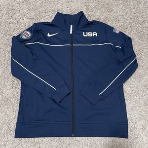 Nike USA Basketball Jacket Womens Large Navy Blue Warm-Up Full Zip Team USA